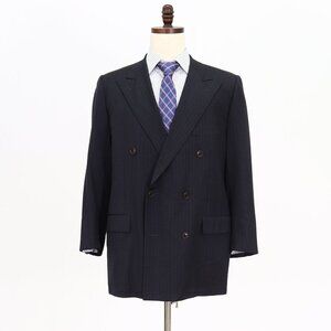 Corneliani 44R Navy Stripe Double Breasted Wool Suit Jacket V007